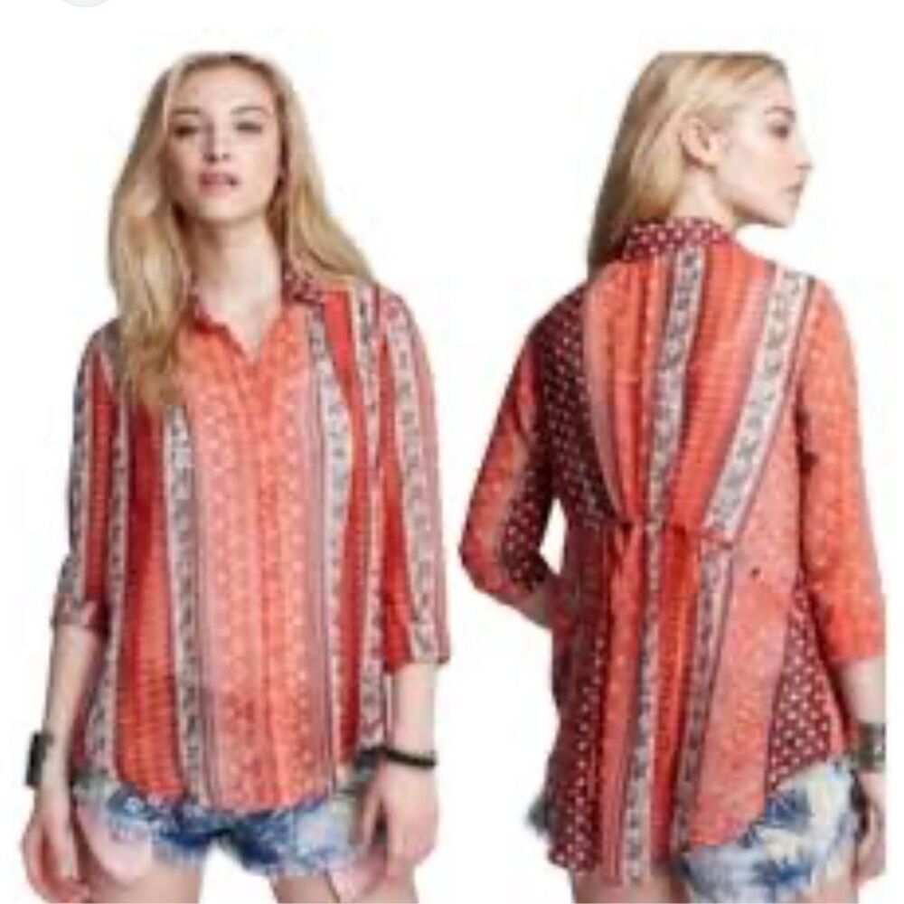 FREE PEOPLE Sheer Blouse Large
